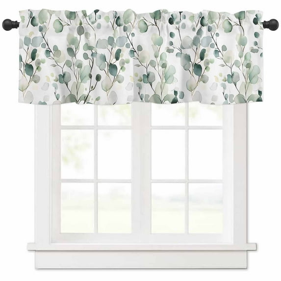 Window Treatment Valance Curtain, Sage Green Eucalyptus Leaves Plant Spring Shade Short Curtain for Kitchen Bathroom Living Room Bedroom Privacy Rod Pocket Drapes 54" W x 18" L 1 Panel