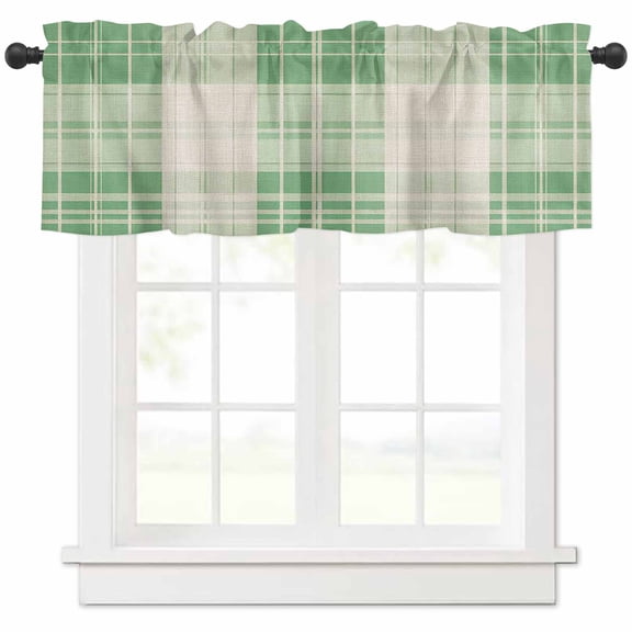 Window Treatment Valance Curtain, Spring Green Beige Plaid Buffalo Shade Short Curtain for Kitchen Bathroom Living Room Bedroom Privacy Rod Pocket Drapes 54" W x 18" L 1 Panel