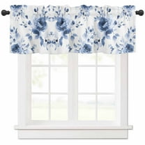 Window Treatment Valance Curtain, Watercolor Blue Ombre Flowers Shade Short Curtain for Kitchen Bathroom Living Room Bedroom Privacy Rod Pocket Drapes 54" W x 18" L 1 Panel