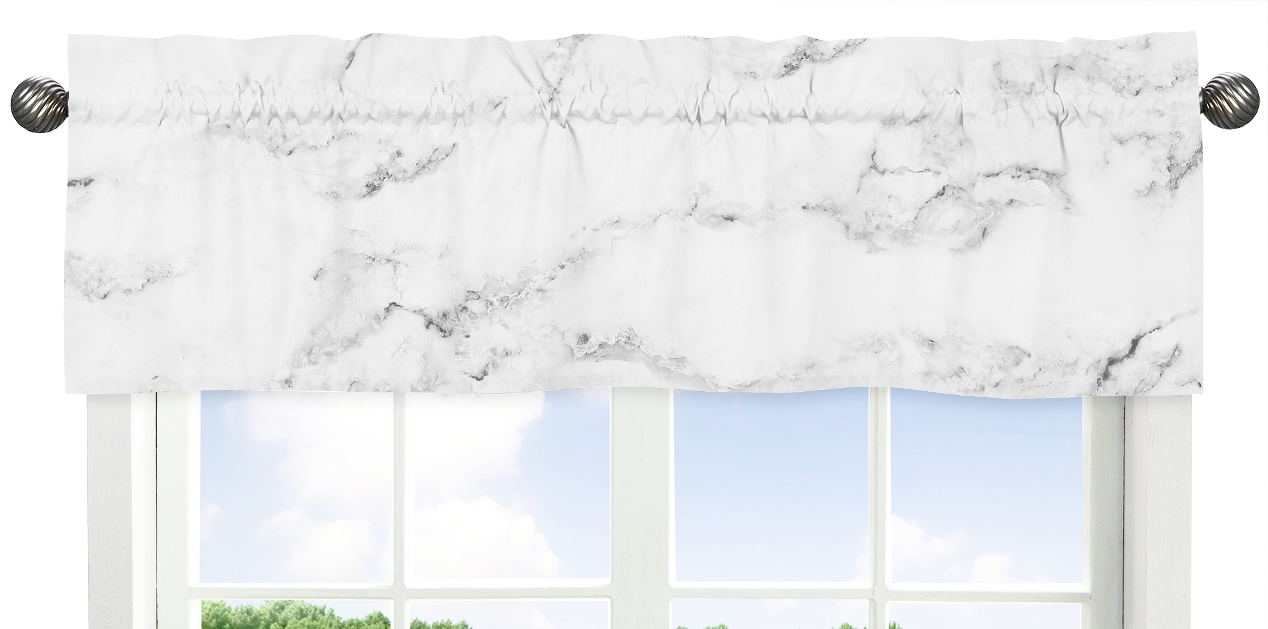 Marble Black and White Rod Pocket Window Valance