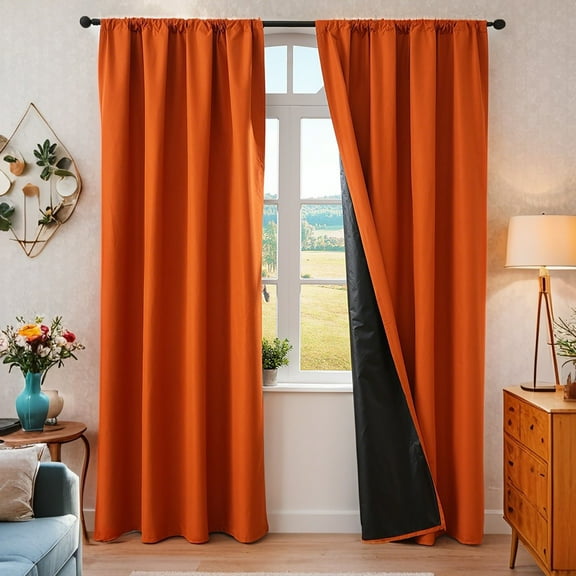 Window Treatments,Noise Reduction Panels,Textile Blackout Curtains for Bedroom,Solid Thermal Insulated with Grommet Noise Reduction Window Drapes(Orange 2pcs M 87*54in)from ANMUYUM