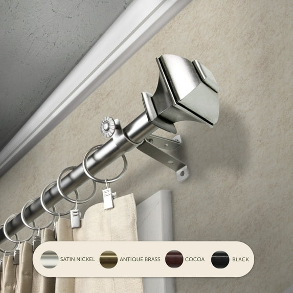 InStyleDesign Eugene Adjustable Curtain Rod 13/16 inch dia. Satin Nickel 48 to 84 inches Silver Finish