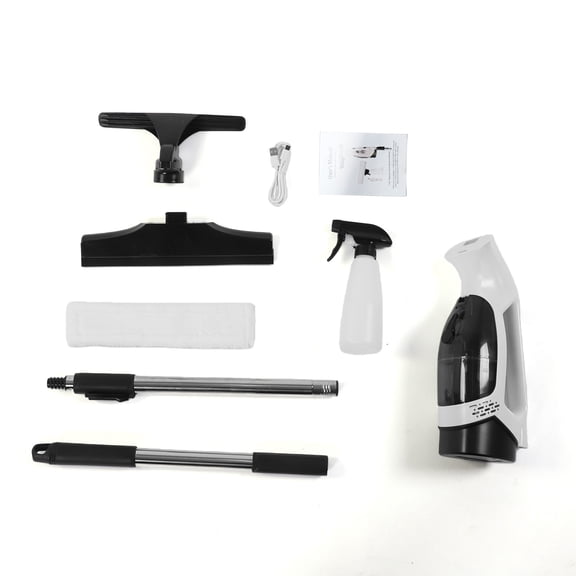 Window Vacuum Squeegee 2.0KPA Suction Multifunctional Glass Cleaner With One-touch Spray Auto Dirty Water Collection Comes With Rubber Scraper And Exrend Pole Water Bottle For Home