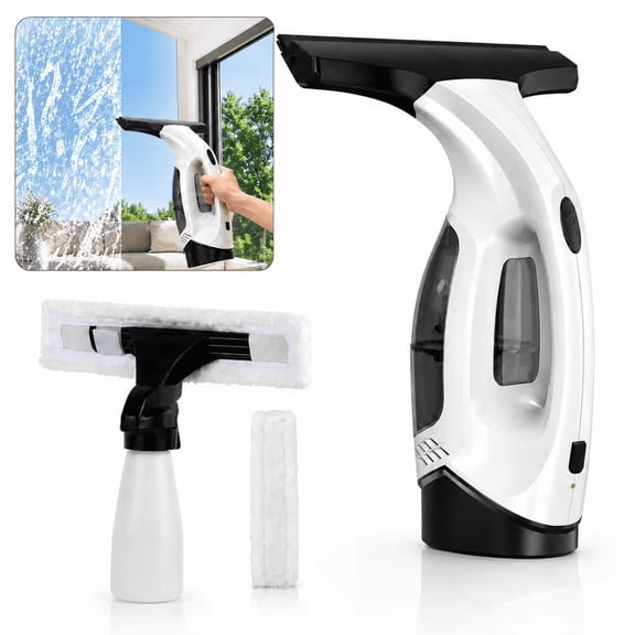 Window Vacuum Squeegee Cordless, 2000Pa Electric Cleaner with 2200mAh & 150ml Tank & Telescopic Pole, Shower Squeegee Kit for Glass Doors, Windows, Mirrors, Car (White)