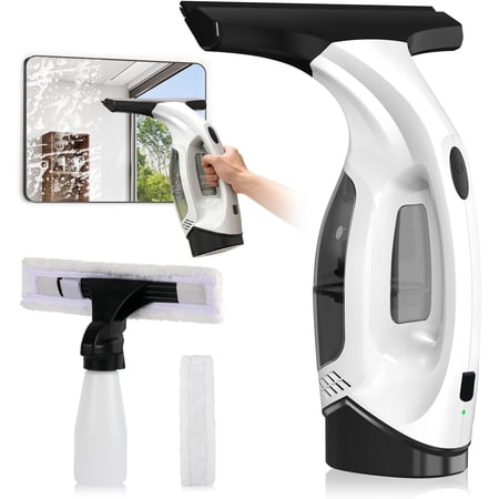 Window Vacuum Squeegee Cordless, 2000Pa Electric Window Cleaner Tool with 2200mAh & 150ml Water Collection Tank, Window Cleaning Kit Shower Squeegee for Glass Doors, Windows, Mirrors, Car (White)
