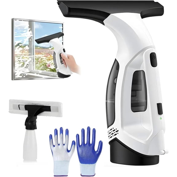 Window Vacuum Squeegee Cordless, Electric Window Cleaner Squeegee with 2000Pa Suction, Rechargeable Window Vacuum Cleaner Tool with 150ml Water Tank for Shower, Car Windows (Non-Telescopic Pole)