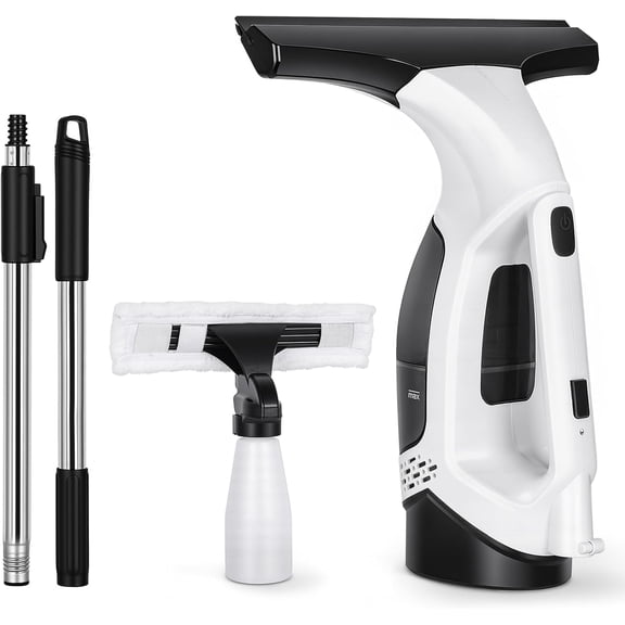 Window Vacuum Squeegee Cordless, Rechargeable Electric Window Cleaner with Extension Handle, 150ml Dirty Water Tank, Portable Streak-Free Glass Cleaning Tool for Window Mirror Tile Car Glass