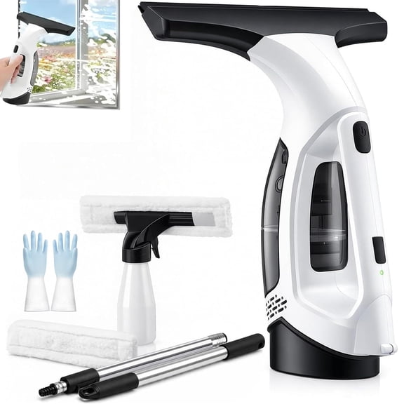 Window Vacuum Squeegee Cordless with 31-40" Extendable Pole, Electric Cleaner for Glass, Mirror, Tile, Car Windshield
