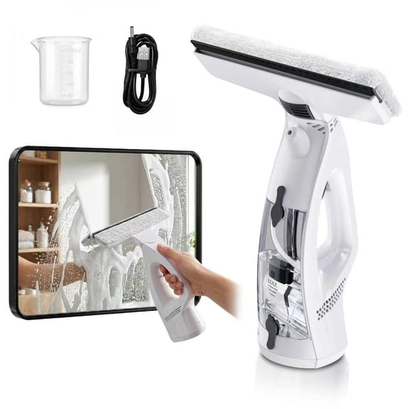 Electric Window Squeegee Glass Cleaner Tool, 3 in 1 Mirror Window Cleaner Squeegee Kit with Spray Cordless Electric Window Vacuum for Windows, Tiles, Glass, Mirror