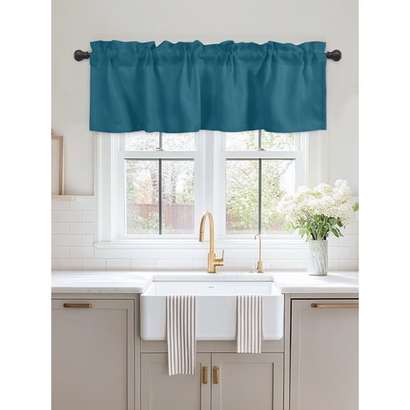 Window Valance Dark Teal Kitchen Curtains Short Rod Pocket Valances Solid Green Color Window Treatment Drapes for Living Room Bedroom Bathroom Decor,54x18in