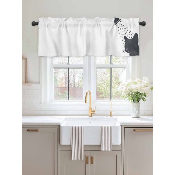 Window Valance Funny Cat Kitchen Curtains Short Rod Pocket Valances Cartoon Grey White Shadow Window Treatment Drapes for Living Room Bedroom Bathroom Decor,54x18in