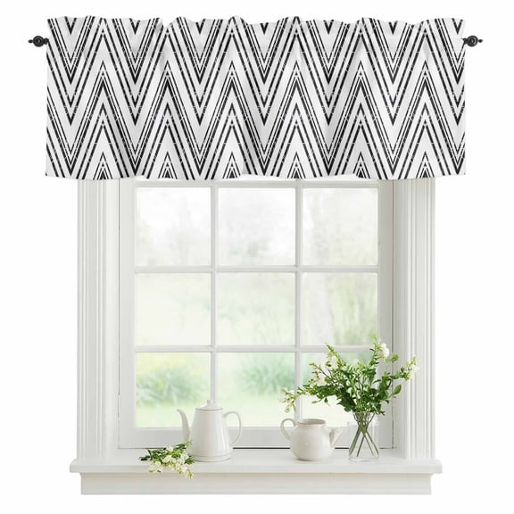 Window Valance Geometric Pattern Rod Pocket Kitchen Valance Curtain Abstract Chevron Short Curtain Topper for Bathroom, Bedroom and Living Room Decor 42x12in
