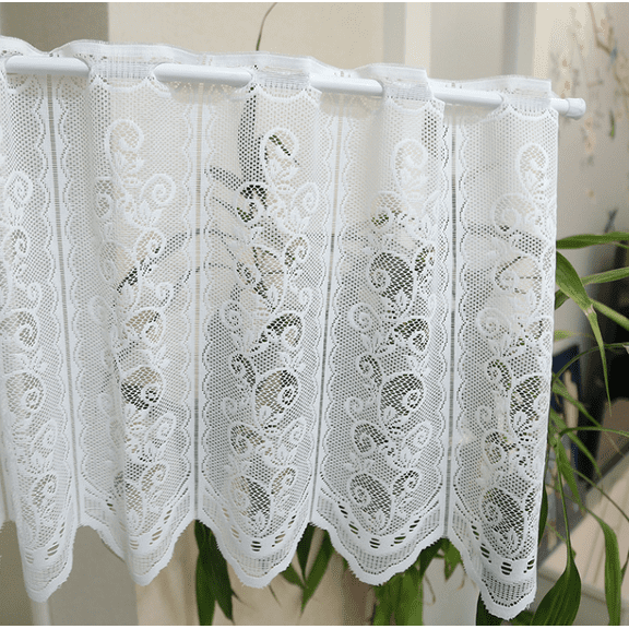 Window Valance Half Window Sheer Curtains Rod Pocket, Floral Lace Window Curtain Valance for Kitchen Living Room and Bedroom