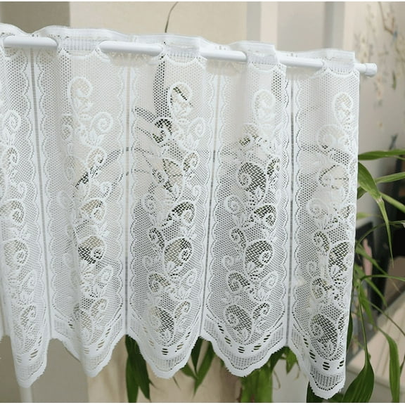Window Valance Half Window Sheer Curtains Rod Pocket, Floral Lace Window Curtain Valance for Kitchen Living Room and Bedroom