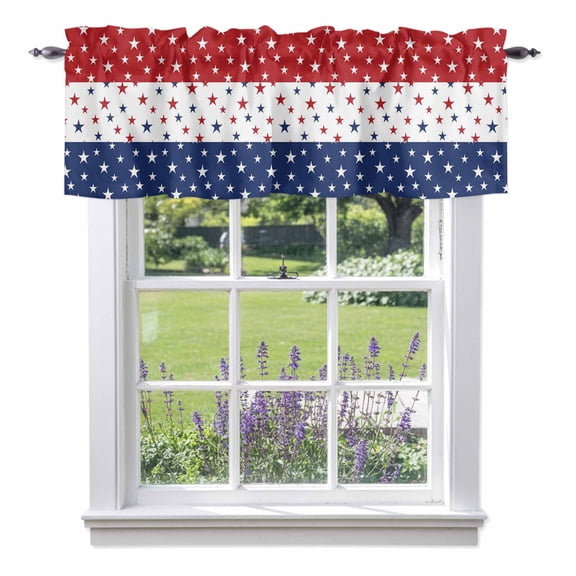 Window Valance for Kitchen, 4th of July Patriotic Stars Flag Rod Pocket Curtain Valances Short Curtains Drapes Panel, Freedom Red Blue White Window Treatment Topper for Bathroom Bedroom 42x12in
