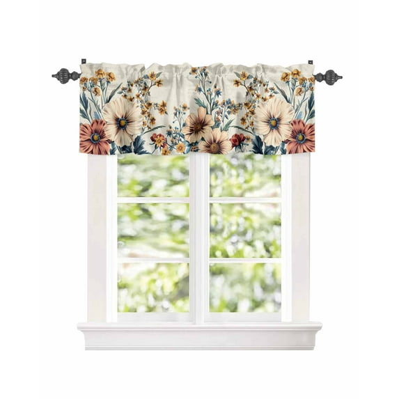 Window Valance for Kitchen,American Country Butterflies Flowers on Retro Rod Pocket Curtain Valances Short Curtains Drapes Panel,Colorful Floral Window Treatment Topper for Bedroom,42x12IN