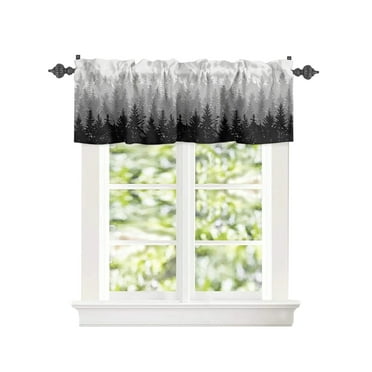 Window Valance for Kitchen,Black Gray Gradient Trees Rod Pocket Curtain Valances Short Curtains Drapes Panel,Abstract Forest Window Treatment Topper for Bedroom,54x18IN