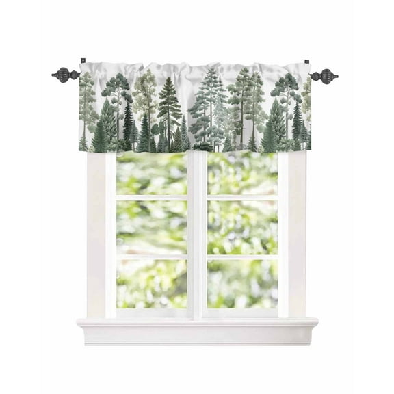 Window Valance for Kitchen,Dark Green Pine Maple Forest Rod Pocket Curtain Valances Short Curtains Drapes Panel,Rustic Trees Window Treatment Topper for Bedroom,60x18IN