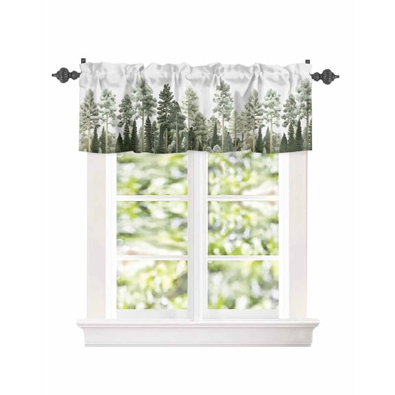 Window Valance for Kitchen,Green Pine Maple Trees Woods Rod Pocket Curtain Valances Short Curtains Drapes Panel,Vintage Forest Window Treatment Topper for Bedroom,42x18IN