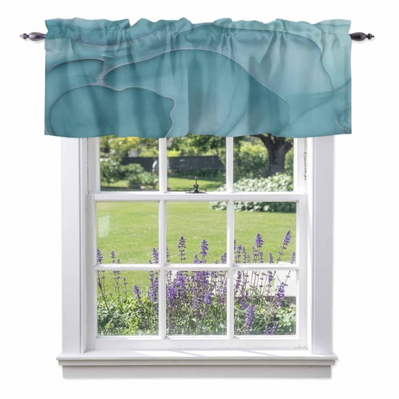 Window Valance for Kitchen, Mint Green Marble Fluid Art Rod Pocket Curtain Valances Short Curtains Drapes Panel, Modern Abstract Turquoise Window Treatment Topper for Bathroom Bedroom 42x12in