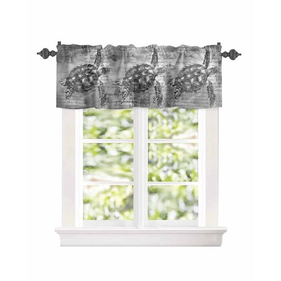 Window Valance for Kitchen,Summer Retro Ocean Grey Turtle Rod Pocket Curtain Valances Short Curtains Drapes Panel,Sea Animal Window Treatment Topper for Bathroom Bedroom,42x12IN