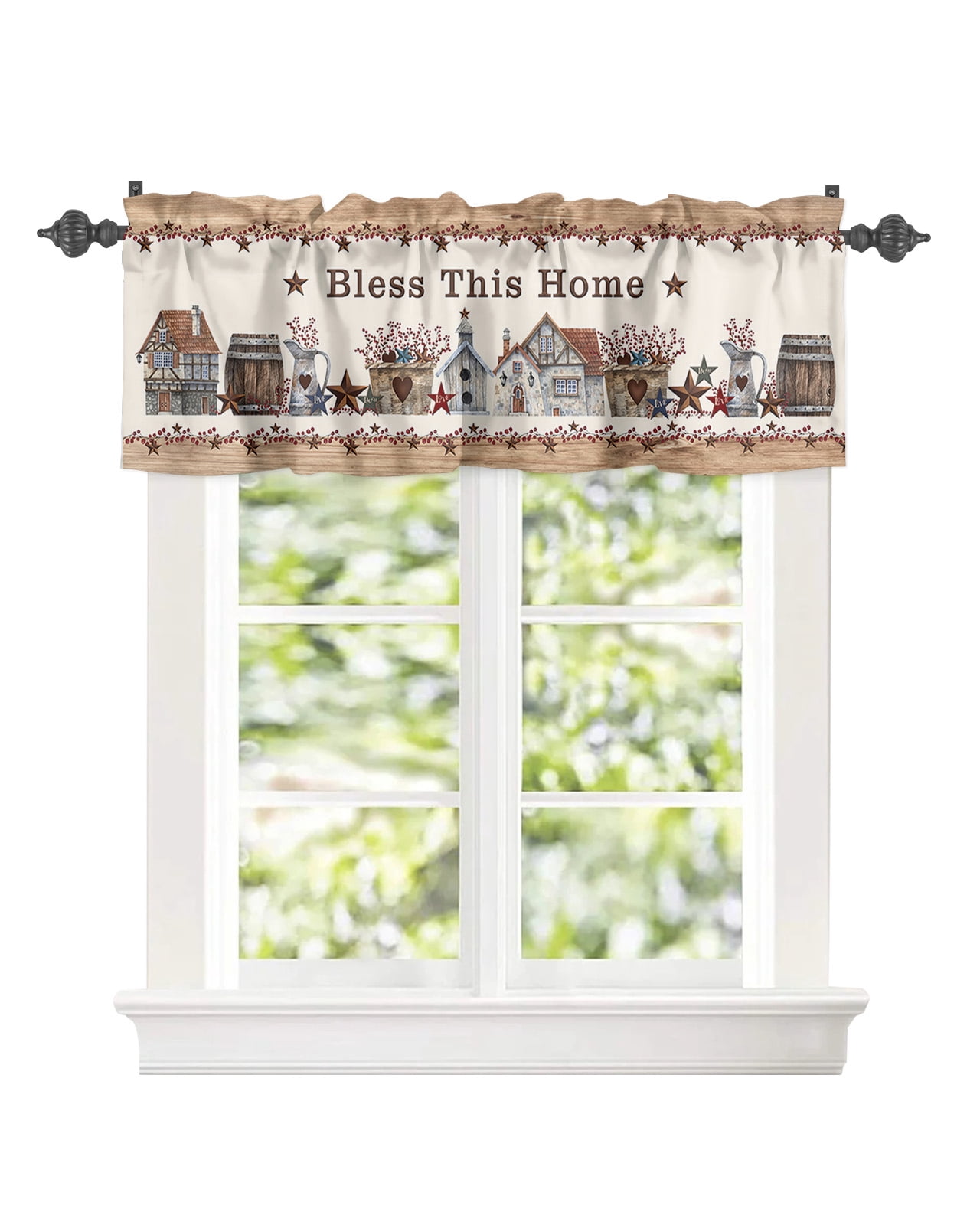 Window Valance for Kitchen,Vintage Farmhouse Wooden Barn Quotes Rod ...