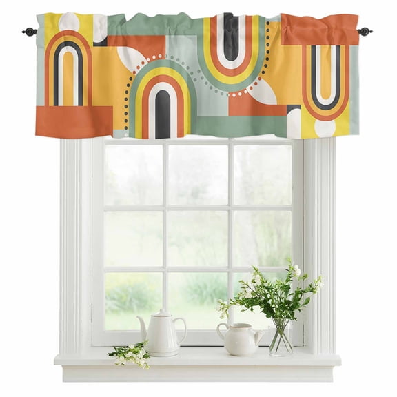 Window Valance Mid Century Modern Rod Pocket Kitchen Valance Curtain Abstract Geometric Short Curtain Topper for Bathroom, Bedroom and Living Room Decor 42x12in