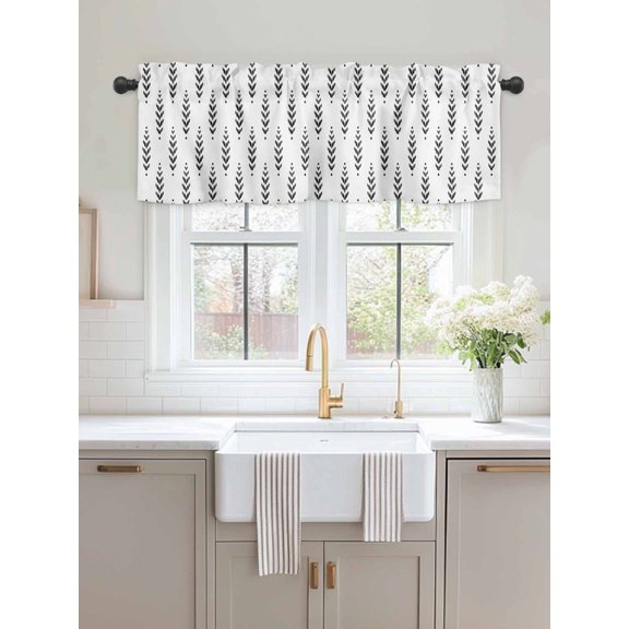 Window Valance Modern Scandi Botanical Leaves Kitchen Curtains Short Rod Pocket Valances Minimalist Black Leaf on White Window Treatment Drapes for Living Room Bedroom Bathroom Decor,54x18in