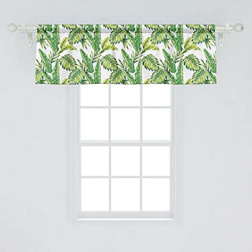 Window Valance Pack of 2, Palm Plants Colored Exotic Leaf Foliage
