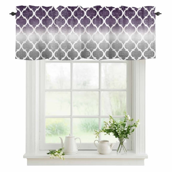 Window Valance Purple and Gray Ombre Gradient Rod Pocket Kitchen Valance Curtain Morocco Pattern Short Curtain Topper for Bathroom, Bedroom and Living Room Decor 42x12in