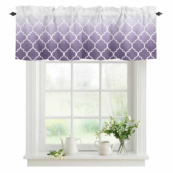 Window Valance Purple Ombre Gradual Color Rod Pocket Kitchen Valance Curtain Morocco Pattern Short Curtain Topper for Bathroom, Bedroom and Living Room Decor 42x12in