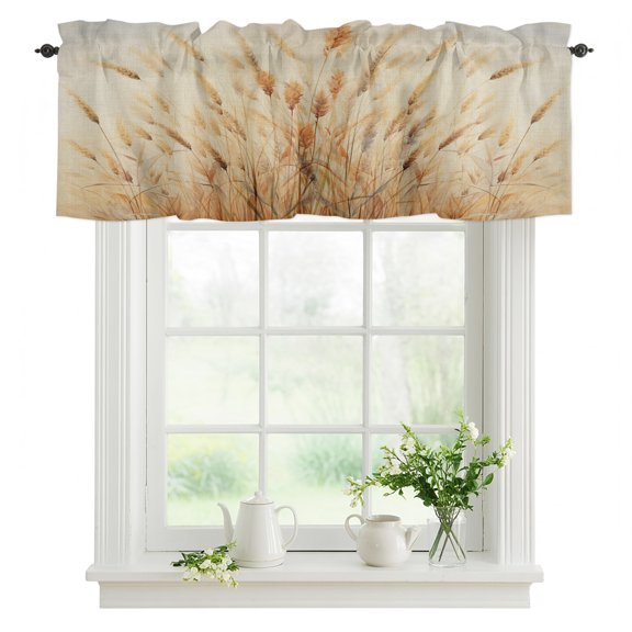 Window Valance Reed Dandelion Rod Pocket Kitchen Valance Curtain Plant Prairie Short Curtain Topper for Bathroom, Bedroom and Living Room Decor 42x12in