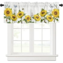 Window Valance Rod Pocket Panel for Kitchen Bedroom Window Watercolor Yellow Sunflowers and Butterflies Valances Short Curtain Bathroom Treatment Drapes White