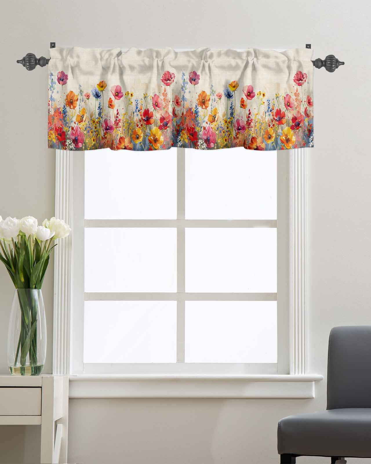 Window Valance Rod Pocket Short Curtain Panel Anemone Retro Oil ...