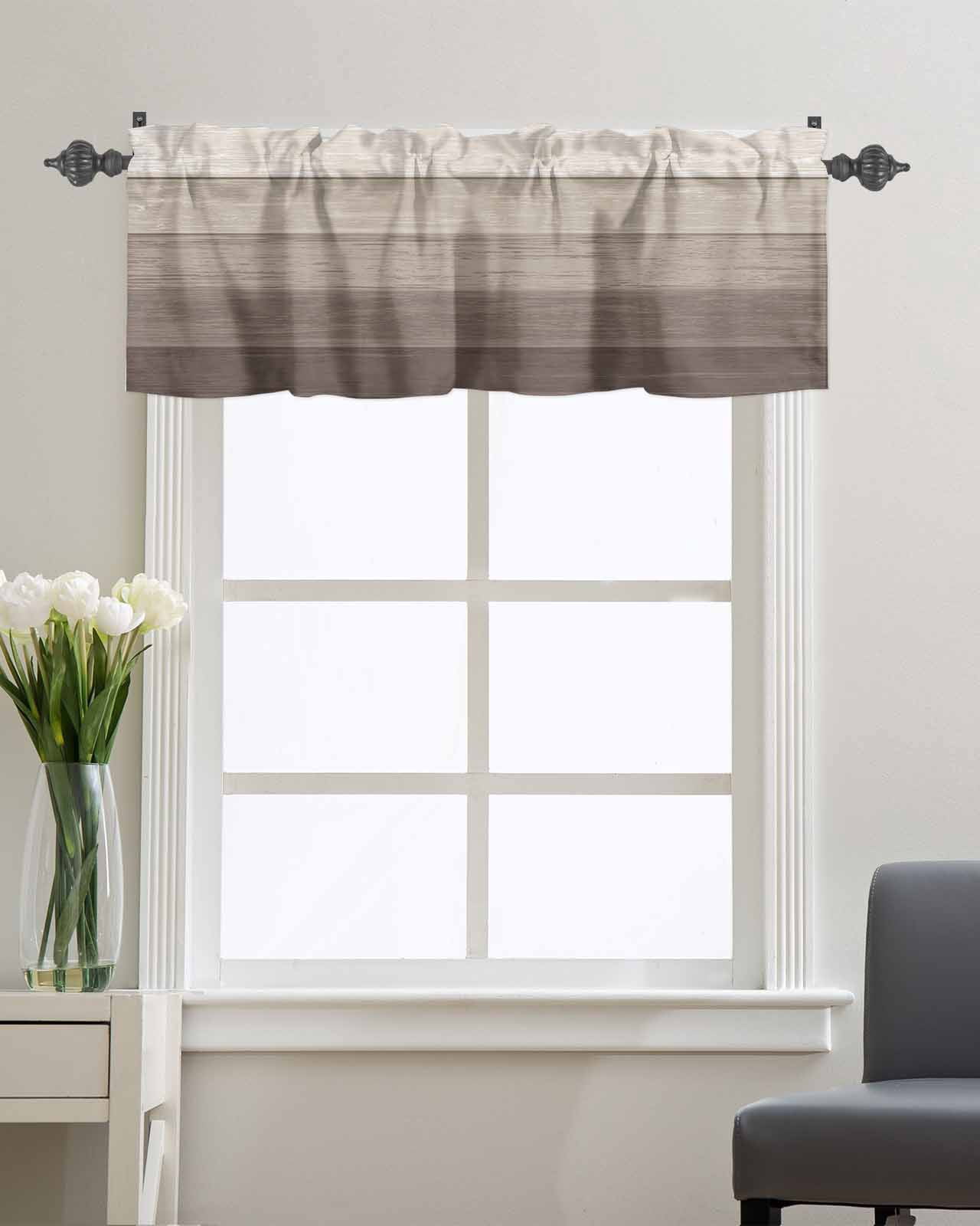 Window Valance Rod Pocket Short Curtain Panel Brown Retro Wood Board ...