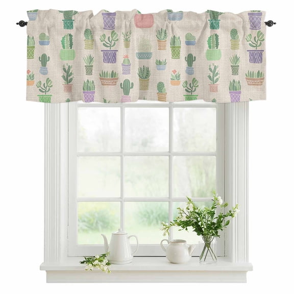 Window Valance Succulents Oasis Cactus Rod Pocket Kitchen Valance Curtain Spring Plant Short Curtain Topper for Bathroom, Bedroom and Living Room Decor 42x18in