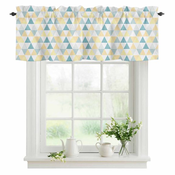 Window Valance Triangle Pattern Geometric Rod Pocket Kitchen Valance Curtain Modern Abstract Short Curtain Topper for Bathroom, Bedroom and Living Room Decor 42x12in
