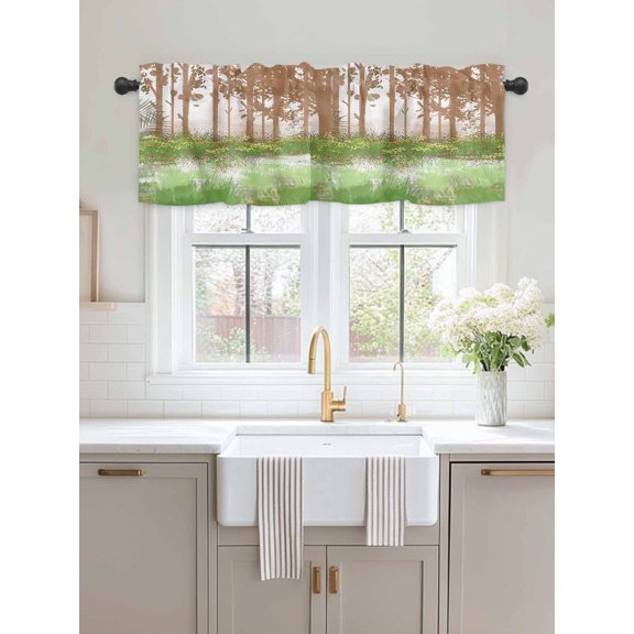 Window Valance Watercolor Farm Forest Trees Green Grass Kitchen Curtains Short Rod Pocket Valances Wild Landscape Window Treatment Drapes for Living Room Bedroom Bathroom Decor,54x18in