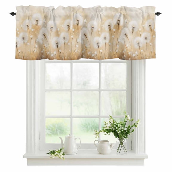 Window Valance White Dandelion Plant Rod Pocket Kitchen Valance Curtain Yellow Watercolor Short Curtain Topper for Bathroom, Bedroom and Living Room Decor 42x12in