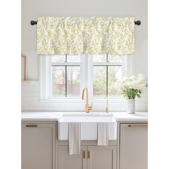Window Valance Yellow Floral Vine Texture Kitchen Curtains Short Rod Pocket Valances Elegant Flower Window Treatment Drapes for Living Room Bedroom Bathroom Decor,54x18in