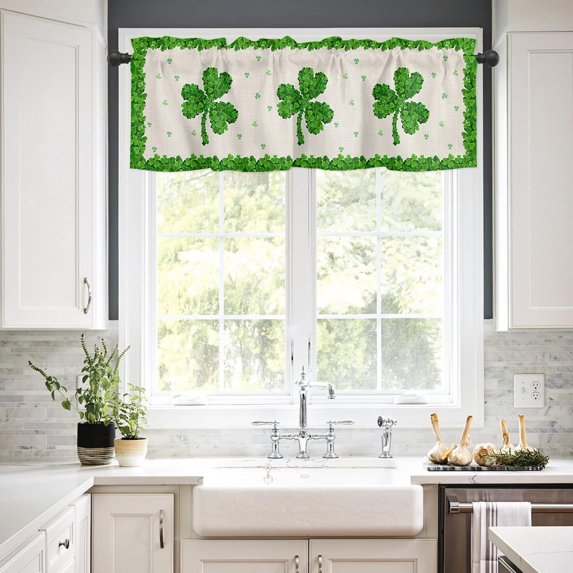 Window Valances Kitchen Short Curtains, St. Patrick''s Day Lucky Clover Shamrock on Cotton Linen Rod Pocket Curtain Valance Decorative Window Treatment for Living Room Bedroom Bathroom, W54xL18
