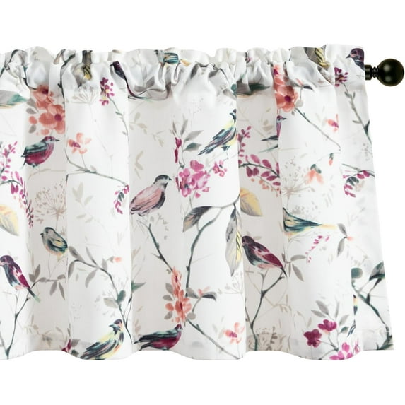 Window Valances for Laundry Bedroom Living Room, Birds Vines Printed Small Curtains Rod Pocket Vintage Semi-Blackout Valance for Windows, 52 x 18 Inch, Purple Birds, One Panel