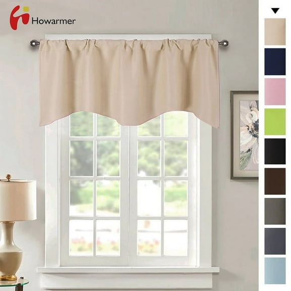 Howarmer Window Valances for Rod Pocket Blackout Curtains, 52" x 18" Short Curtain Valance of Simple and Pure Decoration Style, Beige