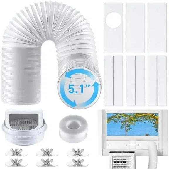 Window Vent Kit for Portable Air Conditioner with 5" Hose, Window Seal Plates for 5/5.9Hose, Adjust Length 16.9 to 101, 2 in 1 Coupler with Grid, Rain Cover, Suit for Sliding Window/Door White With