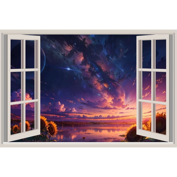 Window View 3D Wall Decal | Peel & Stick Vinyl Wall Sticker | Removable Landscape Mural for Home & Living Room Decoration Pack Of 1