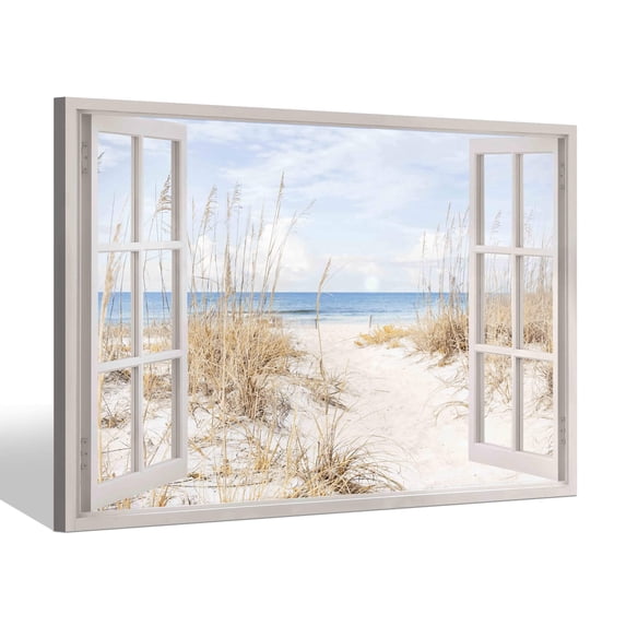 Customized Window Scenery Window View Canvas Wall Art, Nature Landscape Prints, Scenic Beach ...