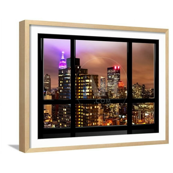 Window View, Empire State Building and New Yorker Hotel Views by Night, Times Square, NYC, Framed Art Print Wall Art by Philippe Hugonnard Sold by Art.Com