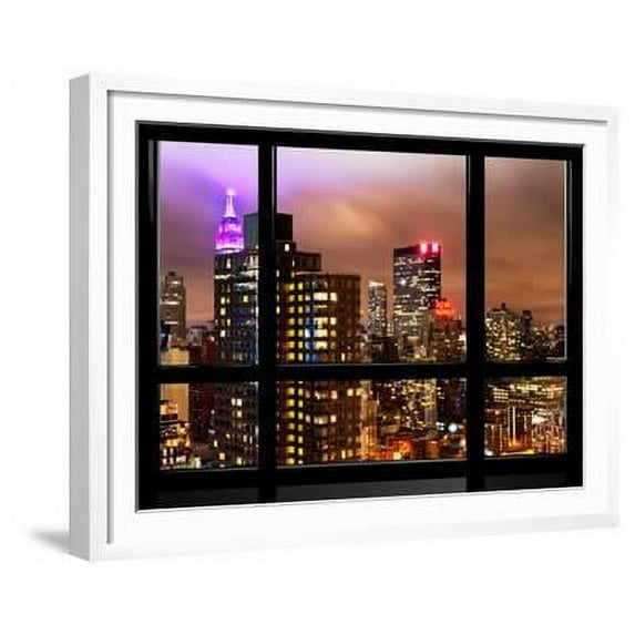 Window View, Empire State Building and New Yorker Hotel Views by Night, Times Square, NYC, Framed Art Print Wall Art by Philippe Hugonnard Sold by Art.Com