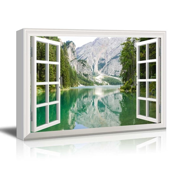 Window View Nature Landscape with Clear River and Forest in Mountains Gallery 24x36 inches