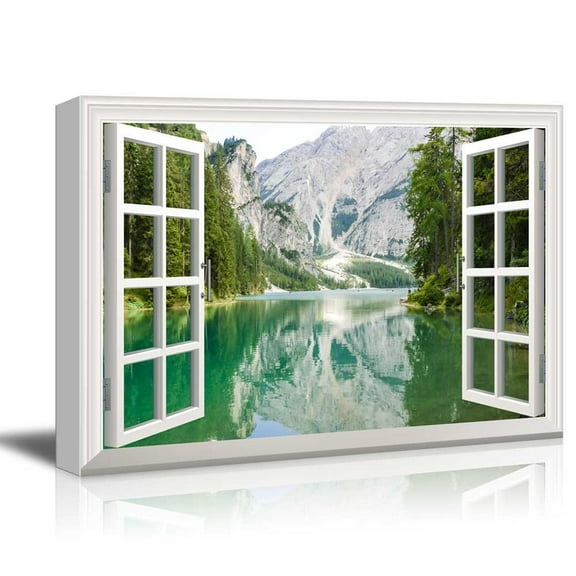 Window View Nature Landscape with Clear River and Forest in Mountains Gallery 32x48 inches